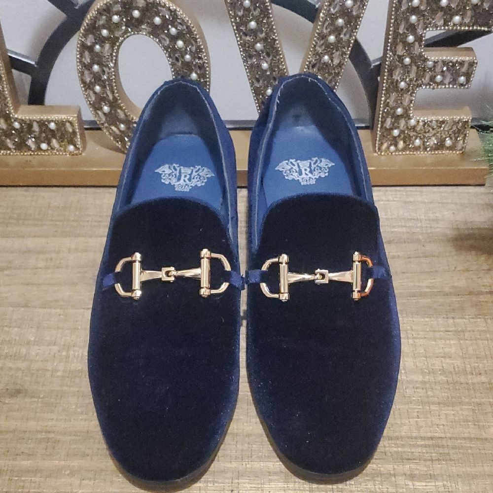 Royal Shoes Men's Slip-On Navy Blue Velvet Smoker Loafers Dress Shoes Sz 8.5